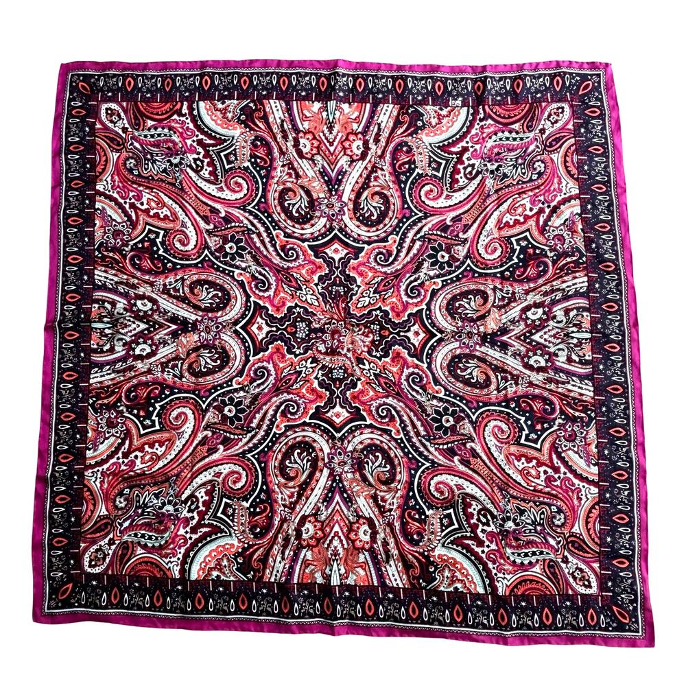 Talbots silk scarf large 34" square berry pink & peach paisley ornate pattern